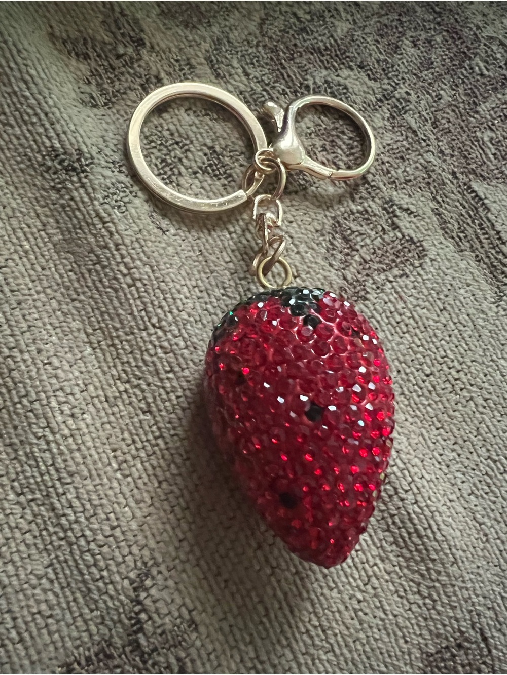 Red Crystal Strawberry Keychain Charm